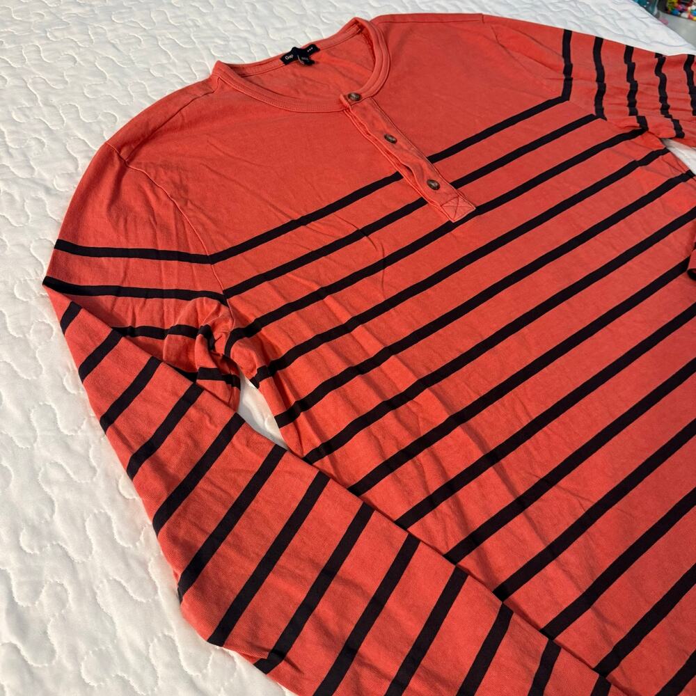 GAP WOMEN LARGE HENLEY TOP STRIPE CASUAL CHRISTMAS FALL LOUNGE COZY VERSATILE